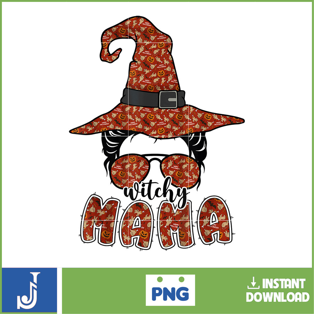 Witchy Mama Halloween Messy Bun Witch Mom Spooky Women T-Shirt.jpg