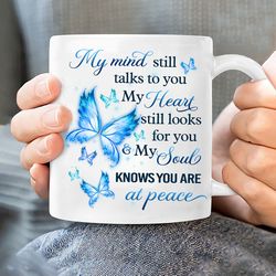 Blue butterfly Mugs, My heart still looks for you - Heaven White Mug, Christian Coffee Mugs, Pastor Gifts