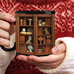 Bookshelf Coffee Mug, Book Lover Gifts, The bible - Jesus Black Mug, Librarian Mugs, Christian Coffee Mugs, Pastor Gift