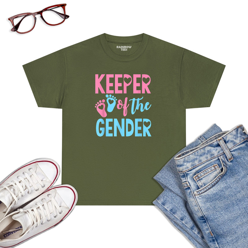 Gender-Reveal-Keeper-Of-The-Gender-T-Shirt,-Gender-Reveal-T-Shirt-Military-Green.jpg