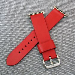 Apple watch strap RED, genuine leather, watchband handmade, for Apple Watch Series 8/7/6/SE/5/4/3/2/1