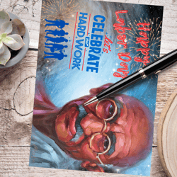 happy labor day! digital greeting card with the leader mahatma gandhi.