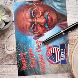 happy martin luther king jr. day! digital greeting card with the leader mahatma gandhi.
