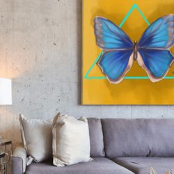 blue butterfly art print original painting wall decor