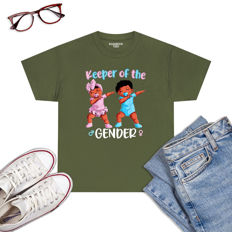 Keeper-Of-The-Gender-Reveal-Black-Baby-Announcement-Women-T-Shirt-Military-Green.jpg