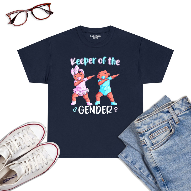 Keeper-Of-The-Gender-Reveal-Black-Baby-Announcement-Women-T-Shirt-Navy.jpg