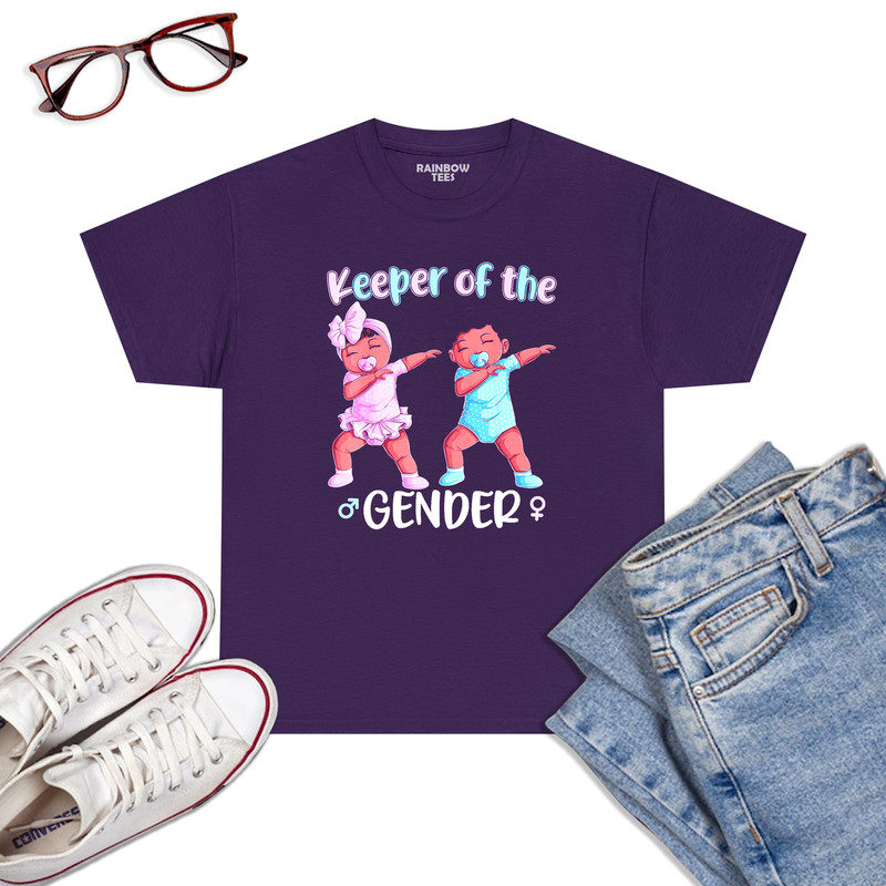 Keeper-Of-The-Gender-Reveal-Black-Baby-Announcement-Women-T-Shirt-Purple.jpg