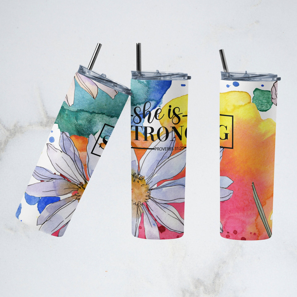 20oz She Is Strong Tumbler png Skinny Tumbler Straight sublimation wrap PNG Digital Download.jpg