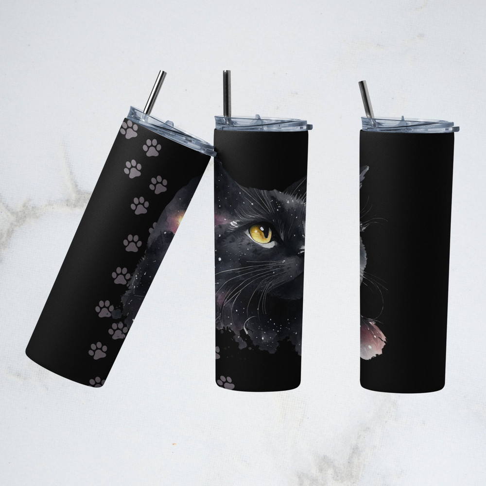 20oz Skinny Straight Mystical Black Cat Sublimation Design Templates, Black Moon Cat Tumbler Straight PNG Digital Download Sublimation-1.jpg