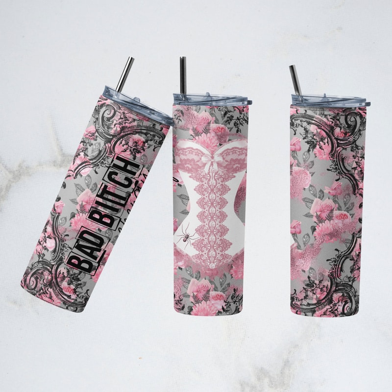 20oz Skinny Tumbler Bad Bitch Energy Sublimation Design Templates,Straight PNG Digital DownloadSarcastic Adult Humor Funny Gothic Skull.jpg