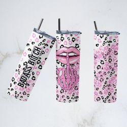 badass bitch energy tumbler, sarcastic adult humor straight skinny tumbler,leopard skull sublimation wrap skinny tumbler