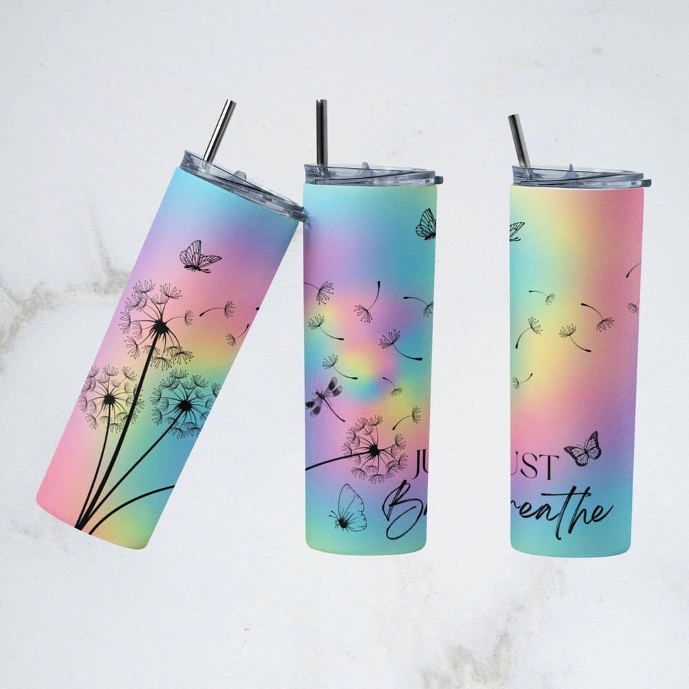 20oz Skinny Tumbler Just Breathe Sublimation Design Templates, Inspirational Butterfly Tumbler Straight PNG Digital Download-2.jpg