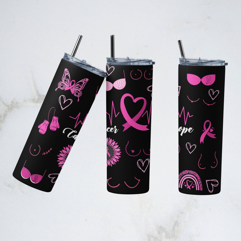 20oz Skinny Tumbler Sublimation Designs Breast Cancer Awareness Glitter Pink Tumbler for Straight Tumbler Design-PNG.jpg