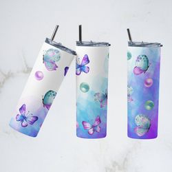 butterfly tumbler, butterfly straight skinny tumbler, butterfly theme sublimation wrap skinny tumbler