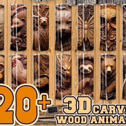 wood animals tumbler design bundle, animal 20 oz skinny tumbler design straight & tapered, wood tumbler wrap png bundle,