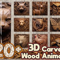 wood 20oz skinny tumbler bundle design, for straight & tapered tumbler design, 3d carved wood animal bundle tumbler png,