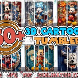 3d new styles of cartoon mouse tumbler design bundle, cartoon character 20 oz skinny tumbler design, new style tumbler w