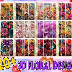 3d flowers 20oz tumbler bundle, skinny tumbler design straight & tapered, flowered skinny tumbler 20 oz sublimation desi