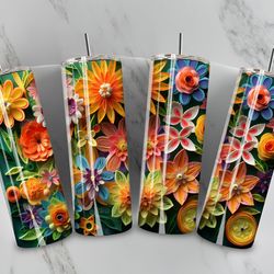 3d flowers 20oz tumbler design bundle, realistic floral skinny tumbler 20 oz sublimation design, floral patterns bundle