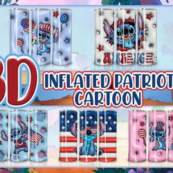 5 Files 3D Inflated Blue Animal 4th July 20oz Sublimation Tumbler Designs, Bubble Wrap American Flag Tumbler Png, Bubble