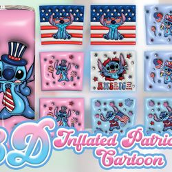 inflated 4th of july tumbler bundle design png, 3d tumbler wraps 20oz skinny sublimation, 3d puffy animal character movi