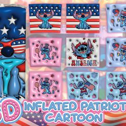 Inflated 4th Of July Tumbler Bundle Design Png, 3D Tumbler Wraps 20oz Skinny Sublimation, 3D Puffy Animal Character Movi