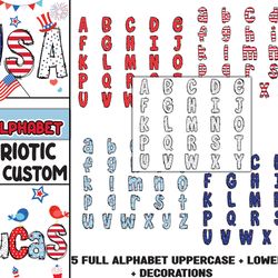 5 patriotic alphabet png bundle, custom name kids 4th of july png, patriotic doodle png, american letters png, instant d