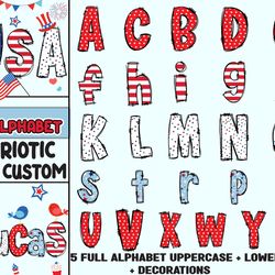 5 patriotic alphabet png bundle, custom name kids 4th of july png, patriotic doodle png, american letters png, instant d