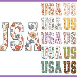 retro floral usa png bundle, retro america png, 4th of july png, fourth of july designs, america png, usa png, patriotic
