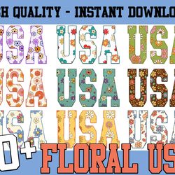 retro floral usa png bundle, retro america png, 4th of july png, fourth of july designs, america png, usa png, patriotic