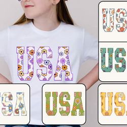 retro floral usa png bundle, retro america png, 4th of july png, fourth of july designs, america png, usa png, patriotic