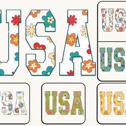 retro floral usa png bundle, retro america png, 4th of july png, fourth of july designs, america png, usa png, patriotic