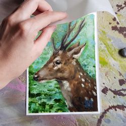 Original Small Oil Painting Deer portrait