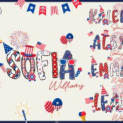 custom 4th of july kids shirt png bundle, personalized 4th of july name png, patriotic name toddler png, matching family