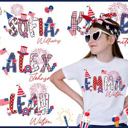 custom 4th of july kids shirt png bundle, personalized 4th of july name png, patriotic name toddler png, matching family