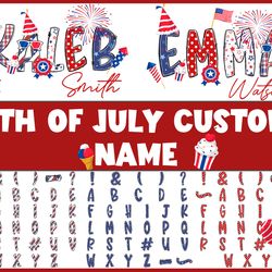 custom 4th of july kids shirt png bundle, personalized 4th of july name png, patriotic name toddler png, matching family
