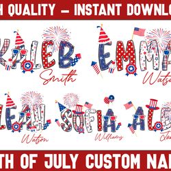 custom 4th of july kids shirt png bundle, personalized 4th of july name png, patriotic name toddler png, matching family