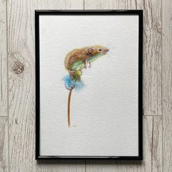 Original Mouse Watercolor Painting, Framed Watercolor Art, Cottagecore Art, Baby Mouse Painting, Cute Animal Paintings