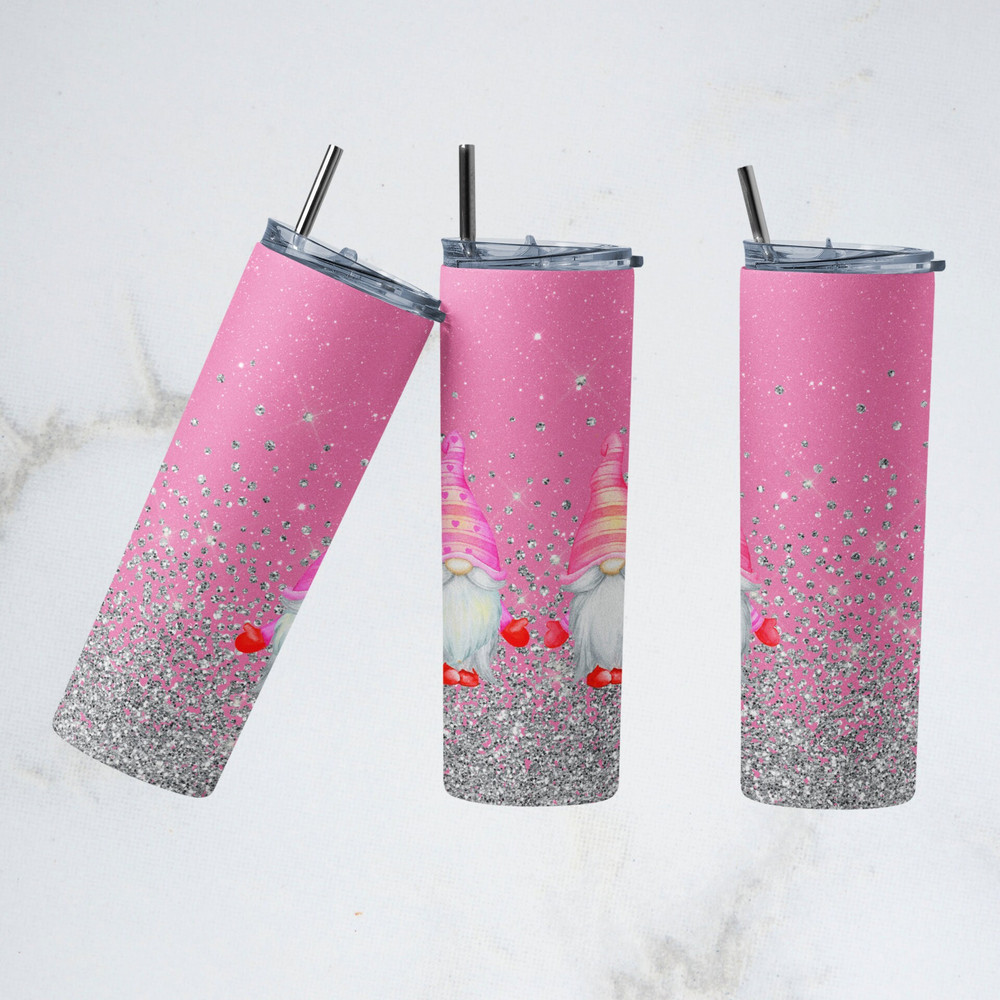 Easter Gnome Tumbler Wrap, Pink Gnome Bunny Sublimation Template, 20 oz Skinny Sublimation Design PNG.jpg