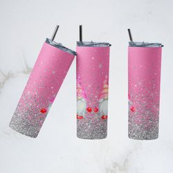 easter gnome tumbler, easter gnome straight wrap skinny tumbler, easter pink gnome sublimation wrap skinny tumbler