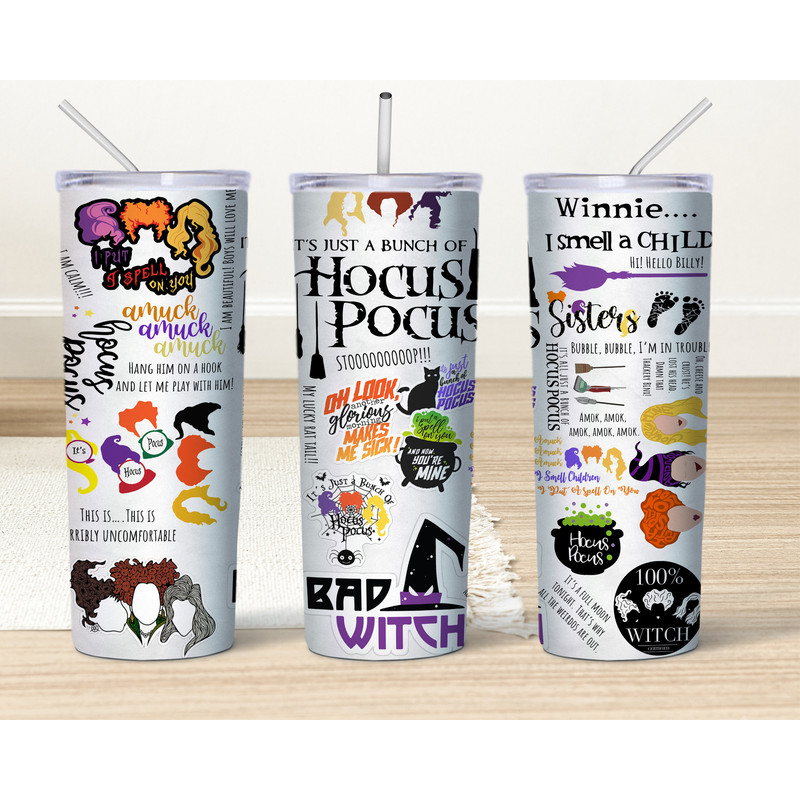 Hocus Pocus Tumbler Wrap Design, 20oz Skinny Hocus Pocus Stickers Tumbler Sublimation Png, Hair, witches, Stickers, Digital Download.jpg