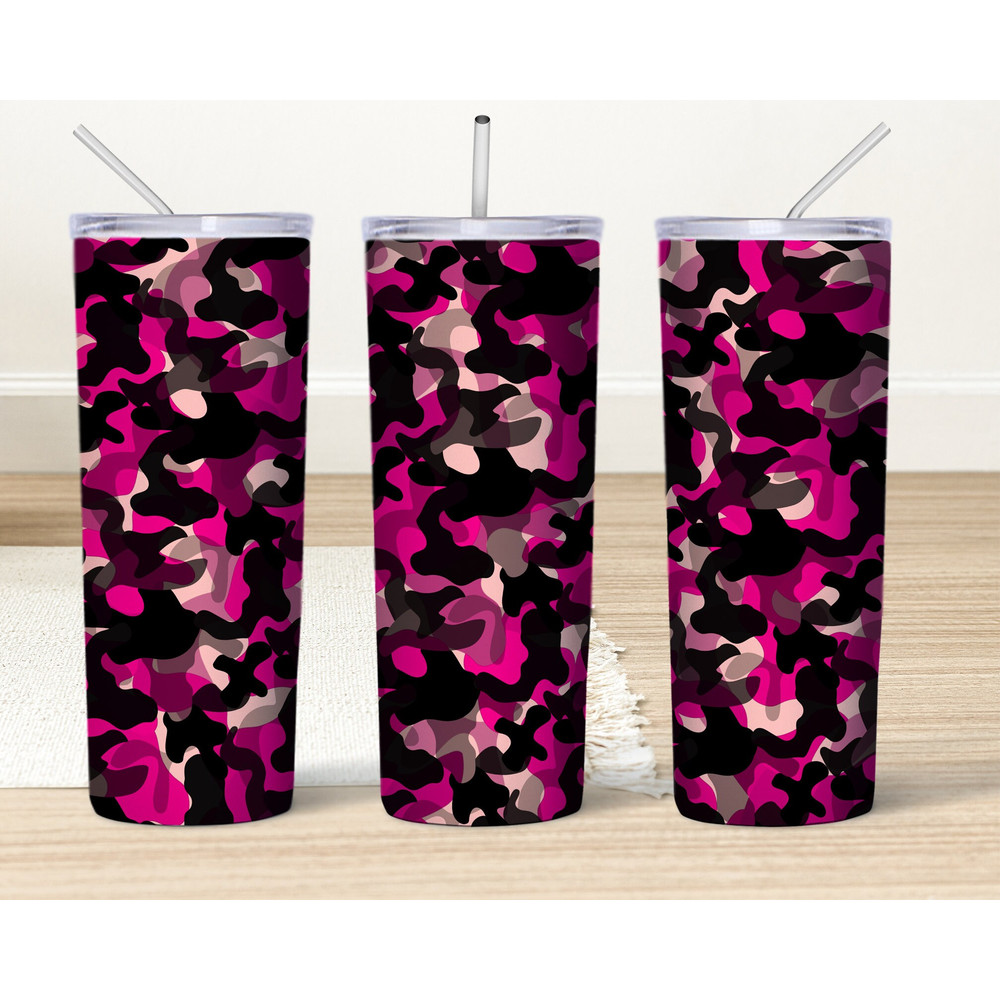 20oz Skinny Camo Tumbler Design, Camouflage Seamless Pattern Png, Camo Rose Tumbler, Sublimation Pink Camo Military Print Digital Download.jpg