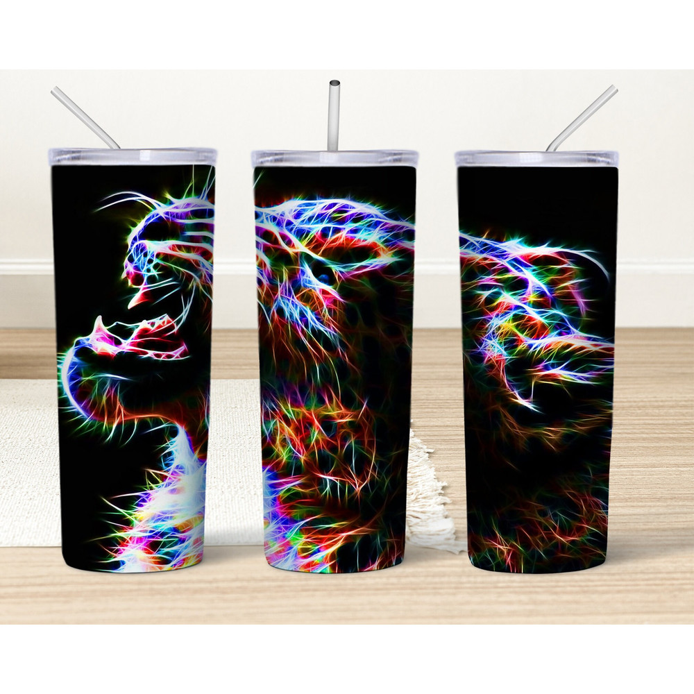 20oz Skinny Tumbler Sublimation Design, Bright Abstract Colorful Tiger Tumbler, Pop Art Animal, Black Background, Digital Download File Png.jpg