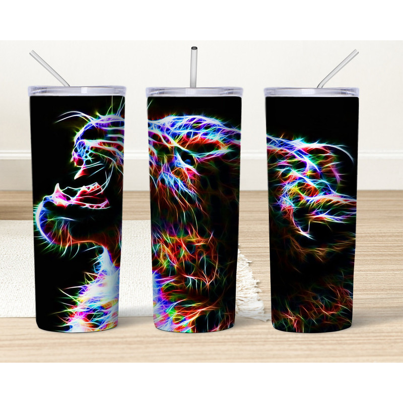 20oz Skinny Tumbler Sublimation Design, Bright Abstract Colorful Tiger Tumbler, Pop Art Animal, Black Background, Digital Download File Png.jpg