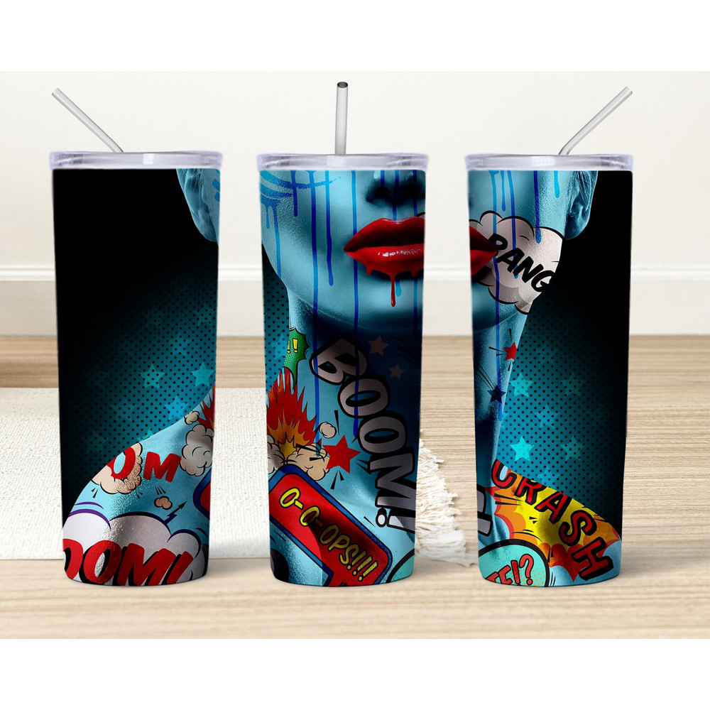 30oz20oz Skinny Tumbler, Sublimation Designs, Girl Pop Art Tumbler Png, Full Tumbler Wrap, Girl Printable Png, Digital Downloads.jpg