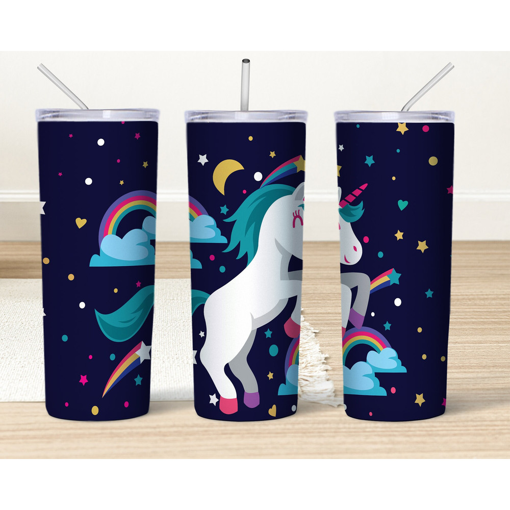 Unicorn 20 oz Tumbler Wrap design Png, Unicorn Rainbow Sublimation Designs Downloads, Kids 20 oz Skinny Tumbler Png Download.jpg