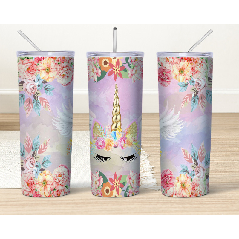 Unicorn Tumbler Wrap, Glitter Bright Rainbow Unicorn Sublimation Design, Kids 20 oz Skinny Tumbler, Rainbow Tumbler PNG, Digital Download-1.jpg
