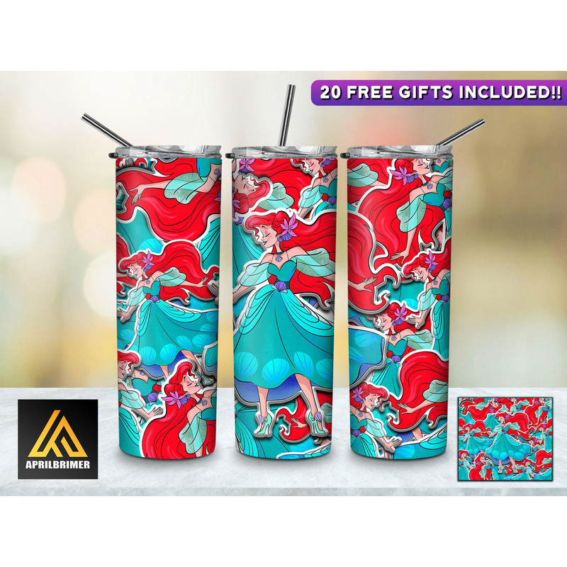 Blossoming Dreams Disney Princesses Tumbler, Disney Princesses Skinny Tumbler, Cartoon Characters Skinny Tumbler.jpg