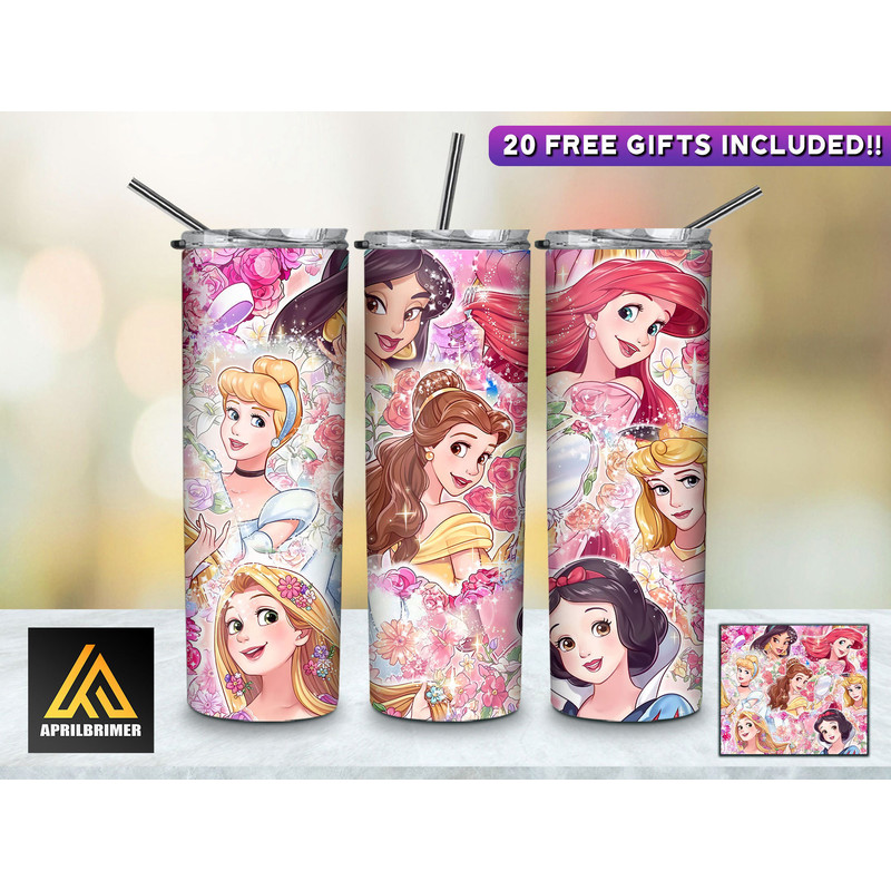 Dreamy Destinations Disney Princesses Tumbler, Disney Princesses Skinny Tumbler, Cartoon Characters Skinny Tumbler.jpg
