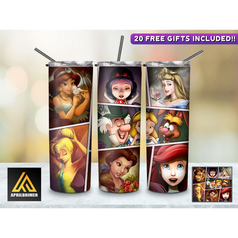 Fantastical Adventures Disney Princesses Tumbler, Disney Princesses Skinny Tumbler, Cartoon Characters Skinny Tumbler.jpg